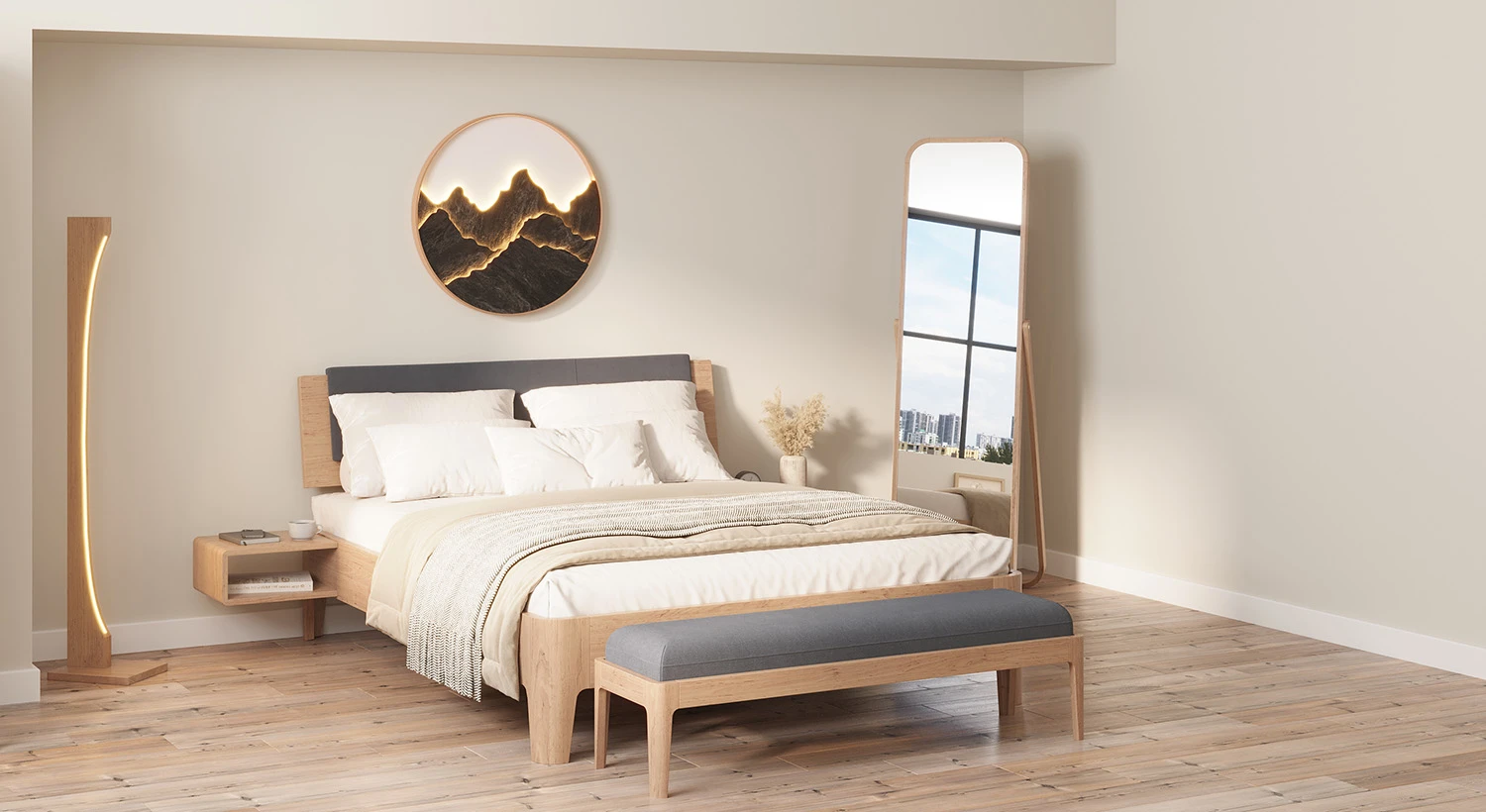 Кровать из массива ольхи в интерьере спальни Orvietto